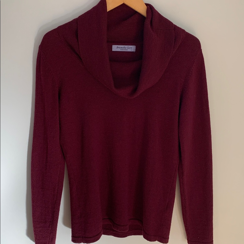 Brunella Gori 100% Merino Wool Cowl Neck Sweater Burgundy Large Made In Italy